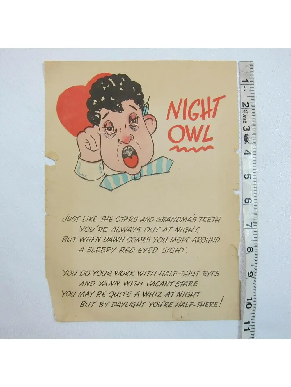 Vintage Vinegar Valentine Night Owl Penny Dreadful Sarcasm Insult Poem Ephemera